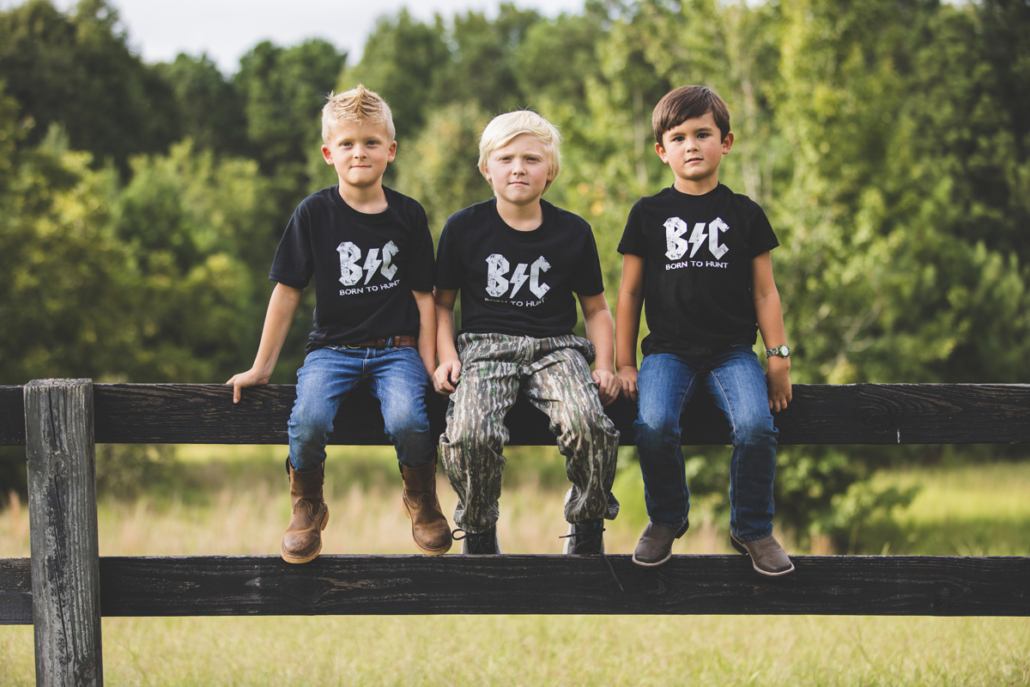 bc raskulls born to hunt tee 3 boys on a fence